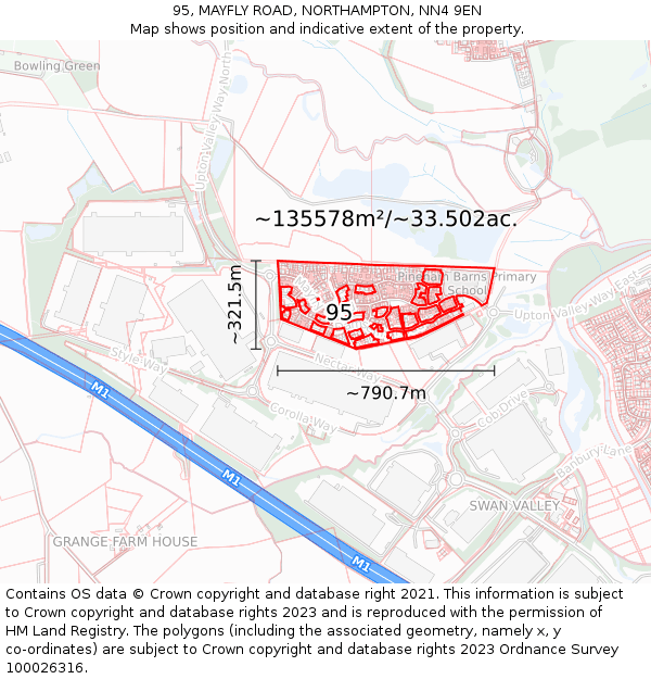 95, MAYFLY ROAD, NORTHAMPTON, NN4 9EN: Plot and title map