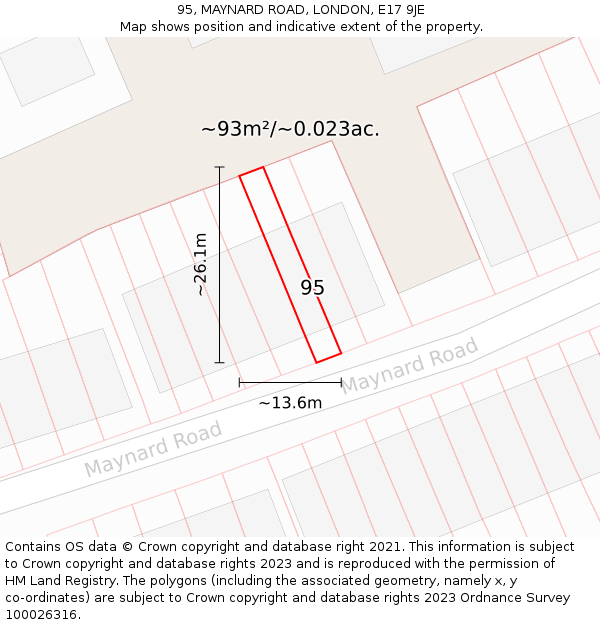 95, MAYNARD ROAD, LONDON, E17 9JE: Plot and title map