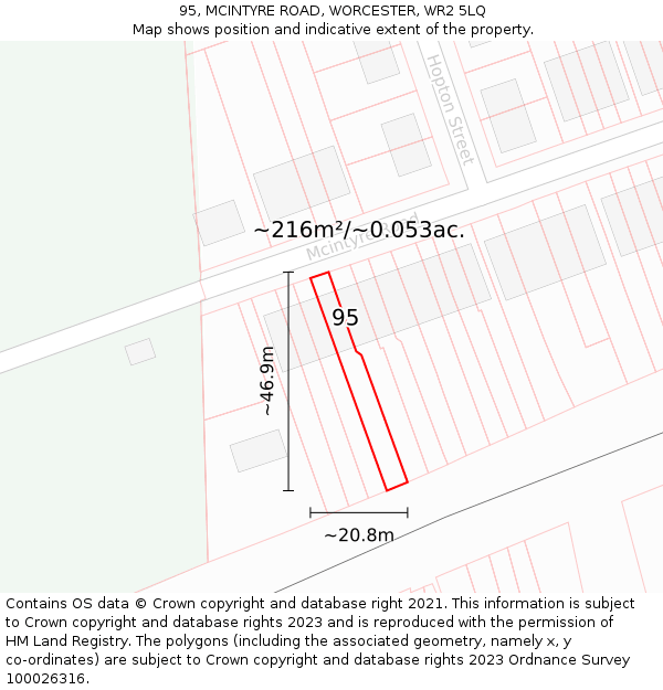 95, MCINTYRE ROAD, WORCESTER, WR2 5LQ: Plot and title map