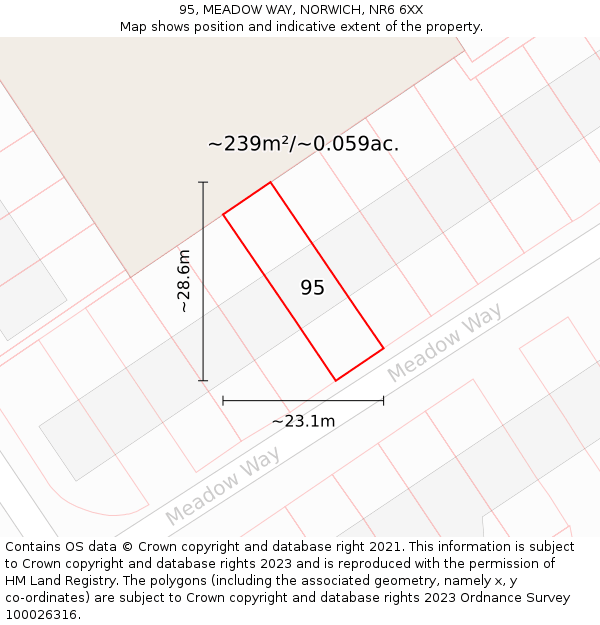 95, MEADOW WAY, NORWICH, NR6 6XX: Plot and title map