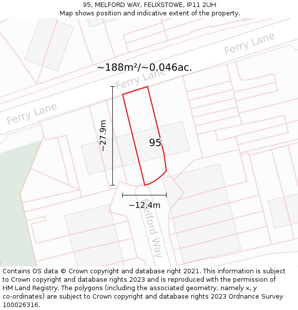 95, MELFORD WAY, FELIXSTOWE, IP11 2UH: Plot and title map