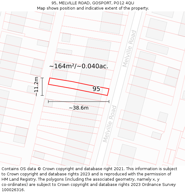 95, MELVILLE ROAD, GOSPORT, PO12 4QU: Plot and title map