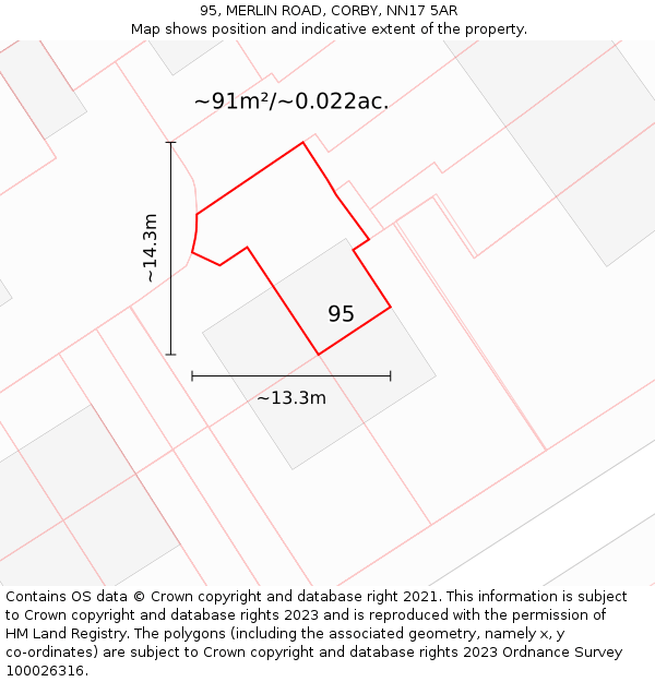 95, MERLIN ROAD, CORBY, NN17 5AR: Plot and title map
