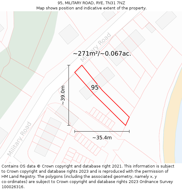 95, MILITARY ROAD, RYE, TN31 7NZ: Plot and title map