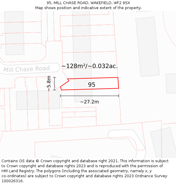 95, MILL CHASE ROAD, WAKEFIELD, WF2 9SX: Plot and title map