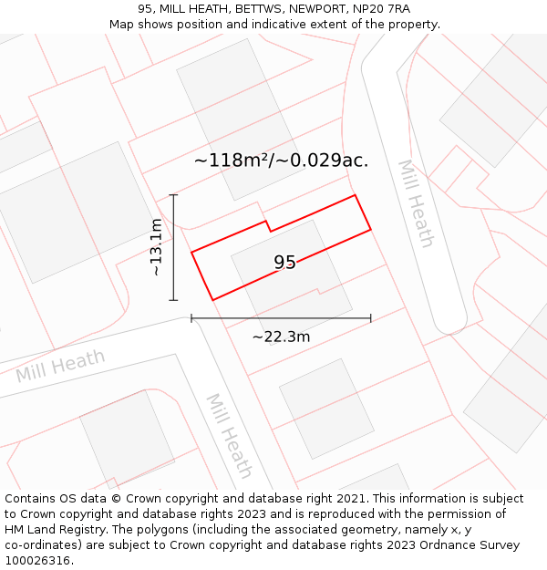 95, MILL HEATH, BETTWS, NEWPORT, NP20 7RA: Plot and title map