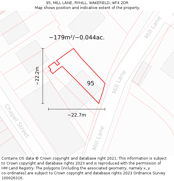 95, MILL LANE, RYHILL, WAKEFIELD, WF4 2DR: Plot and title map
