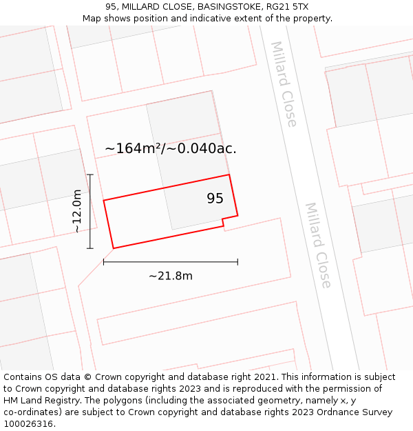95, MILLARD CLOSE, BASINGSTOKE, RG21 5TX: Plot and title map