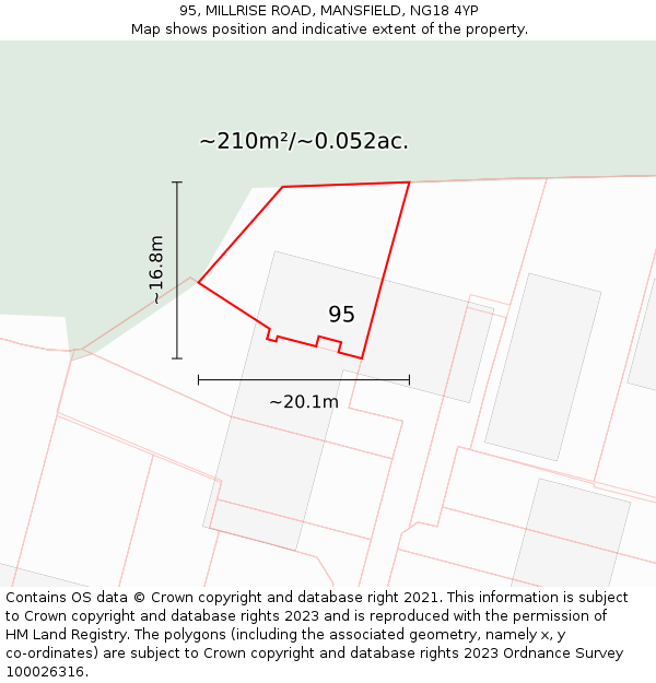 95, MILLRISE ROAD, MANSFIELD, NG18 4YP: Plot and title map