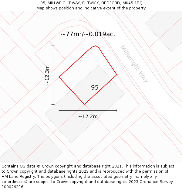 95, MILLWRIGHT WAY, FLITWICK, BEDFORD, MK45 1BQ: Plot and title map