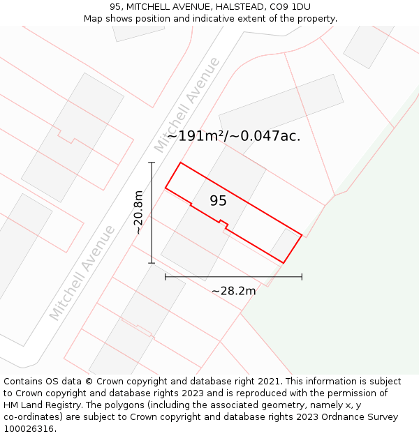 95, MITCHELL AVENUE, HALSTEAD, CO9 1DU: Plot and title map