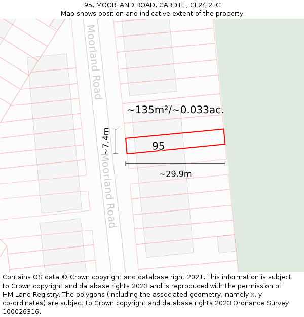 95, MOORLAND ROAD, CARDIFF, CF24 2LG: Plot and title map