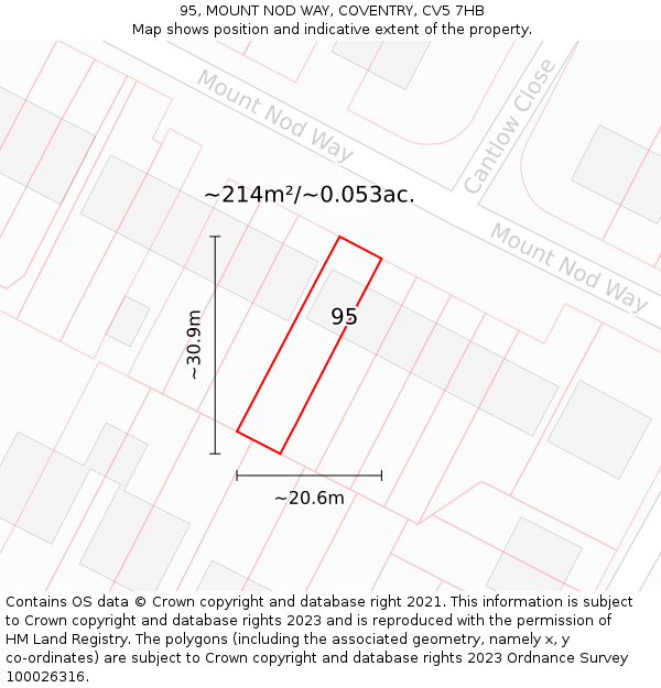 95, MOUNT NOD WAY, COVENTRY, CV5 7HB: Plot and title map