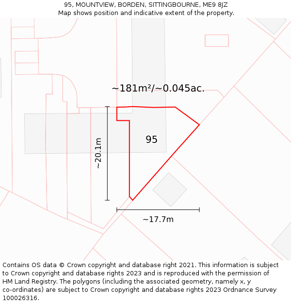 95, MOUNTVIEW, BORDEN, SITTINGBOURNE, ME9 8JZ: Plot and title map