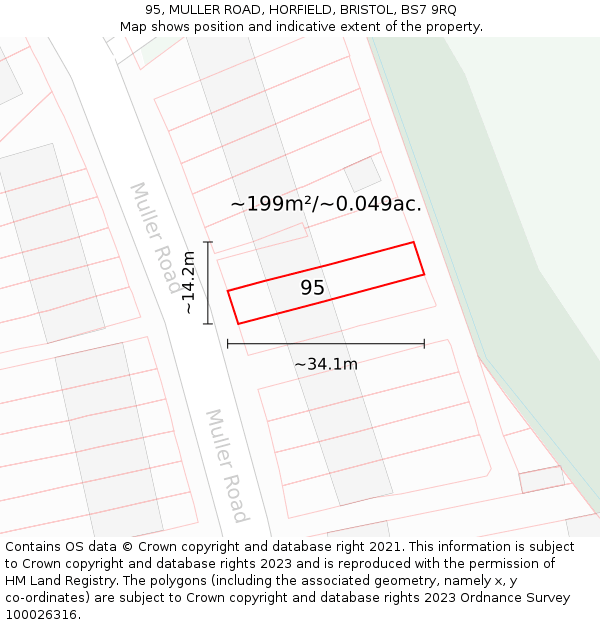 95, MULLER ROAD, HORFIELD, BRISTOL, BS7 9RQ: Plot and title map