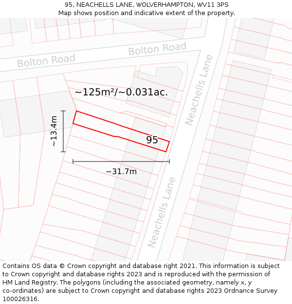 95, NEACHELLS LANE, WOLVERHAMPTON, WV11 3PS: Plot and title map