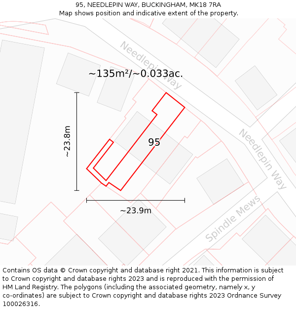 95, NEEDLEPIN WAY, BUCKINGHAM, MK18 7RA: Plot and title map