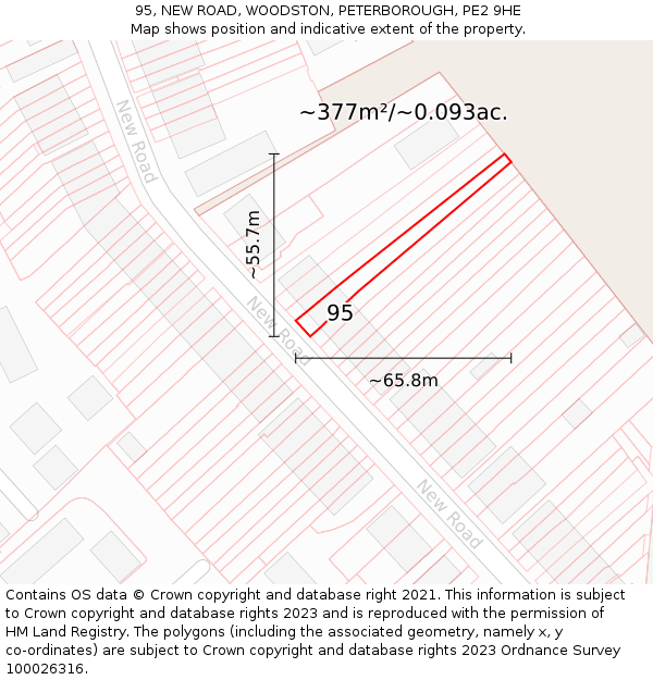 95, NEW ROAD, WOODSTON, PETERBOROUGH, PE2 9HE: Plot and title map