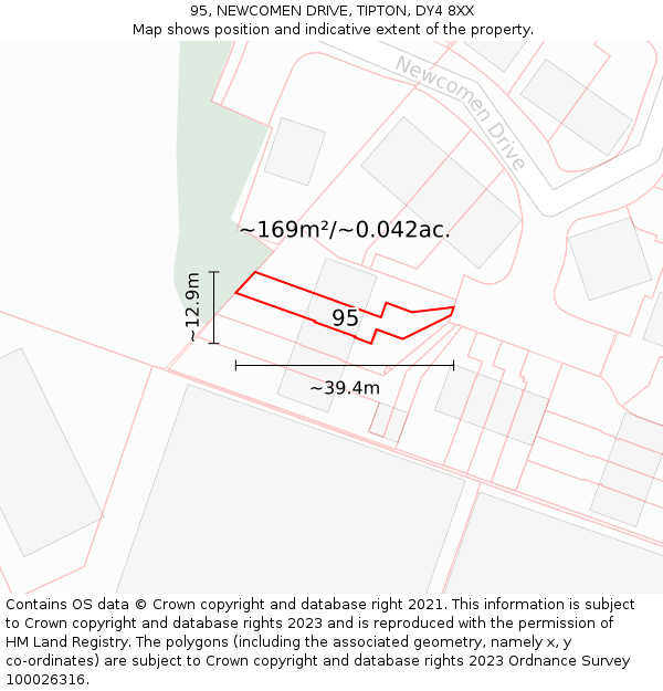 95, NEWCOMEN DRIVE, TIPTON, DY4 8XX: Plot and title map