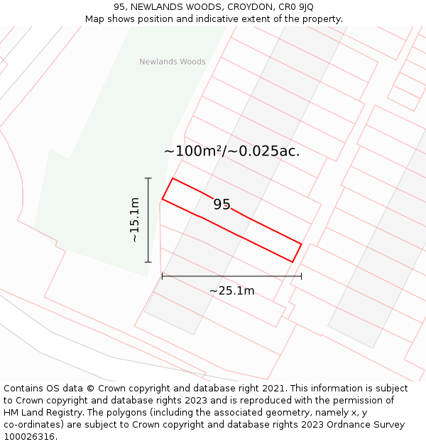 95, NEWLANDS WOODS, CROYDON, CR0 9JQ: Plot and title map