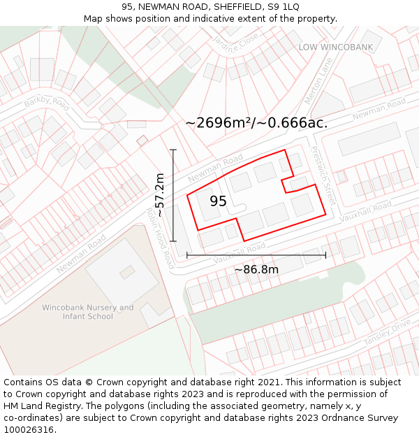 95, NEWMAN ROAD, SHEFFIELD, S9 1LQ: Plot and title map