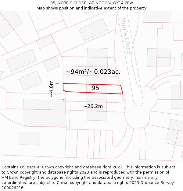 95, NORRIS CLOSE, ABINGDON, OX14 2RW: Plot and title map