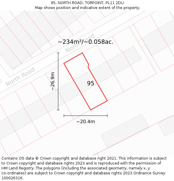 95, NORTH ROAD, TORPOINT, PL11 2DU: Plot and title map