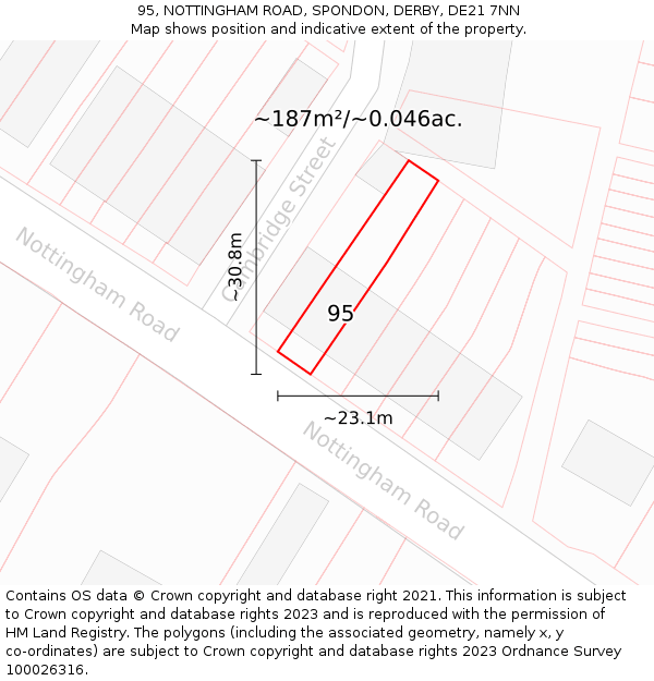 95, NOTTINGHAM ROAD, SPONDON, DERBY, DE21 7NN: Plot and title map