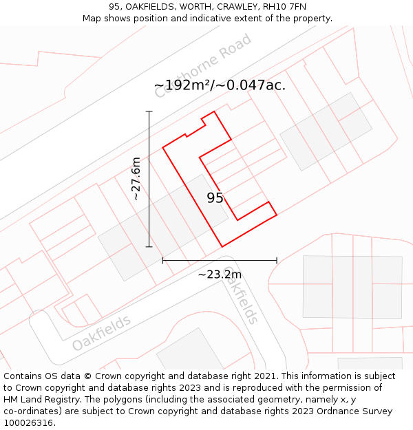 95, OAKFIELDS, WORTH, CRAWLEY, RH10 7FN: Plot and title map