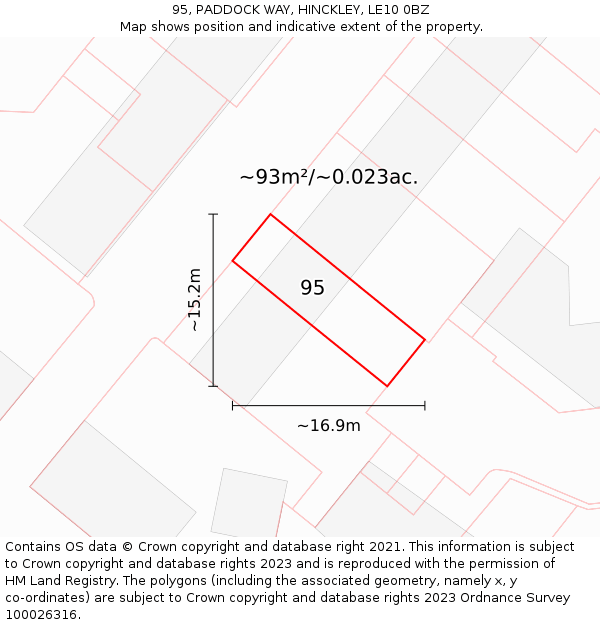 95, PADDOCK WAY, HINCKLEY, LE10 0BZ: Plot and title map