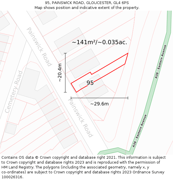 95, PAINSWICK ROAD, GLOUCESTER, GL4 6PS: Plot and title map