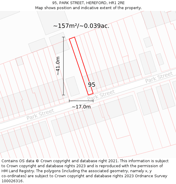 95, PARK STREET, HEREFORD, HR1 2RE: Plot and title map