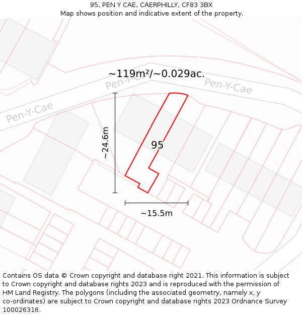 95, PEN Y CAE, CAERPHILLY, CF83 3BX: Plot and title map