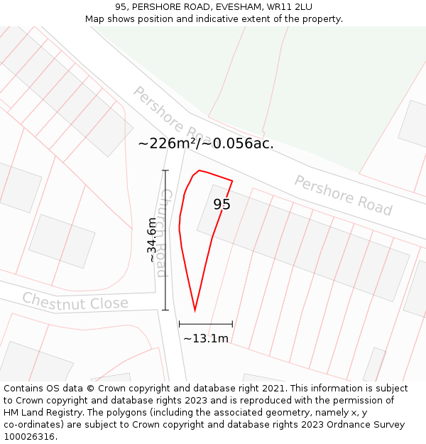 95, PERSHORE ROAD, EVESHAM, WR11 2LU: Plot and title map