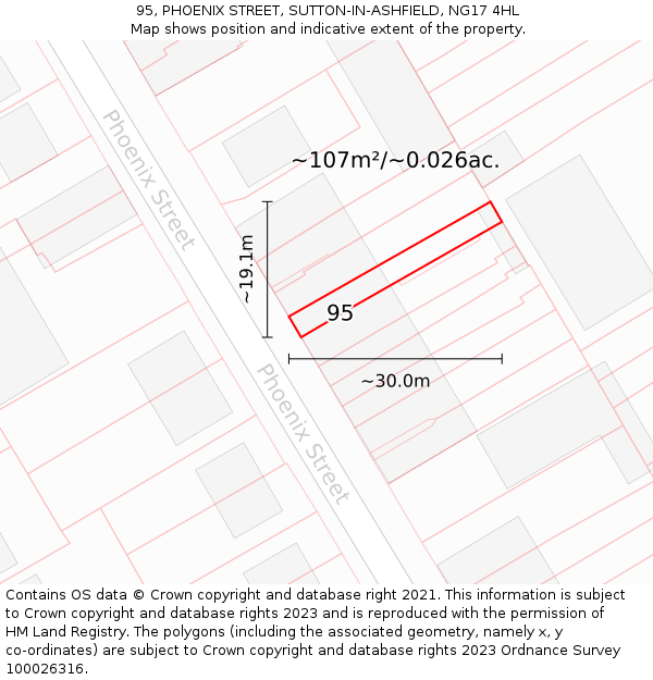 95, PHOENIX STREET, SUTTON-IN-ASHFIELD, NG17 4HL: Plot and title map