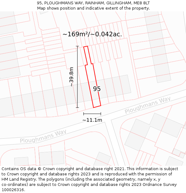 95, PLOUGHMANS WAY, RAINHAM, GILLINGHAM, ME8 8LT: Plot and title map