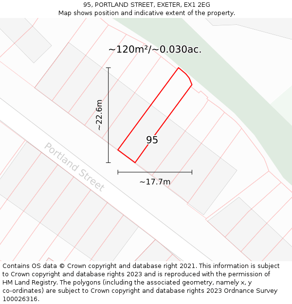 95, PORTLAND STREET, EXETER, EX1 2EG: Plot and title map