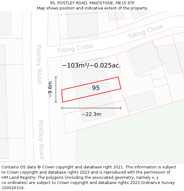 95, POSTLEY ROAD, MAIDSTONE, ME15 6TP: Plot and title map