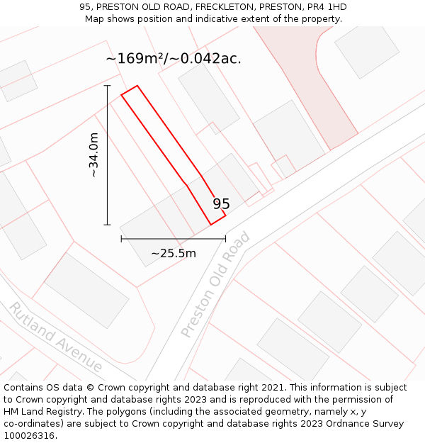 95, PRESTON OLD ROAD, FRECKLETON, PRESTON, PR4 1HD: Plot and title map