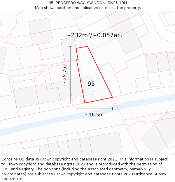 95, PROSPERO WAY, SWINDON, SN25 1BN: Plot and title map