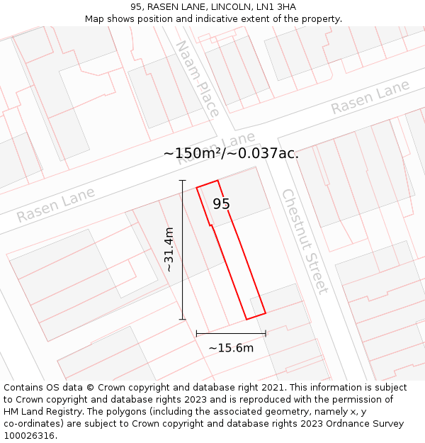 95, RASEN LANE, LINCOLN, LN1 3HA: Plot and title map