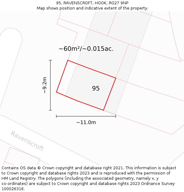 95, RAVENSCROFT, HOOK, RG27 9NP: Plot and title map