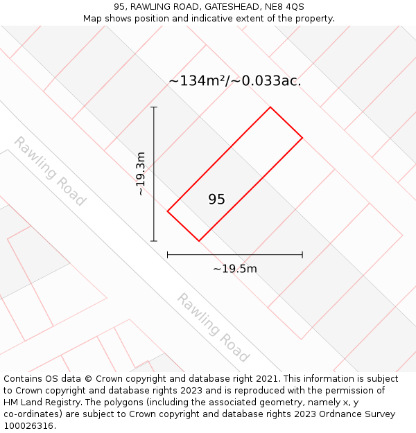 95, RAWLING ROAD, GATESHEAD, NE8 4QS: Plot and title map