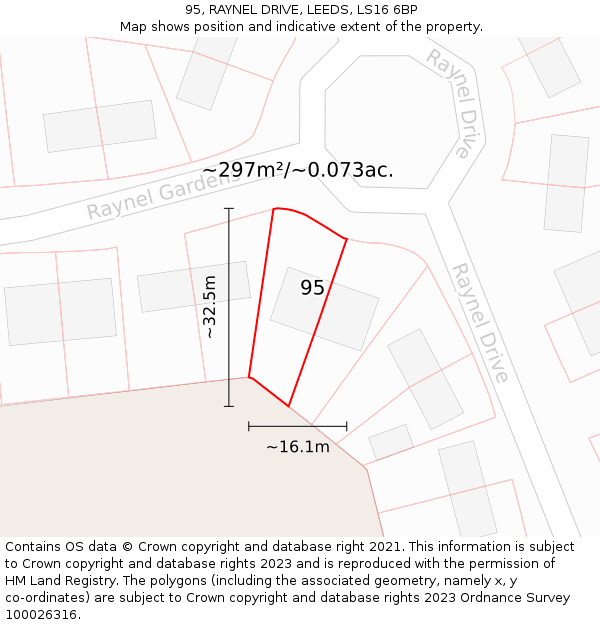 95, RAYNEL DRIVE, LEEDS, LS16 6BP: Plot and title map