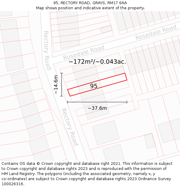 95, RECTORY ROAD, GRAYS, RM17 6AA: Plot and title map