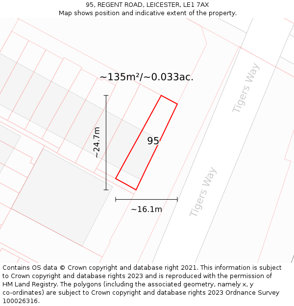 95, REGENT ROAD, LEICESTER, LE1 7AX: Plot and title map
