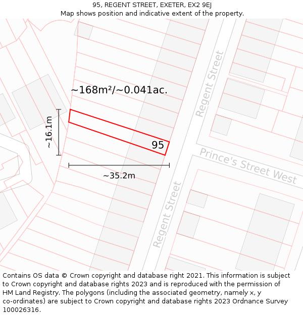 95, REGENT STREET, EXETER, EX2 9EJ: Plot and title map
