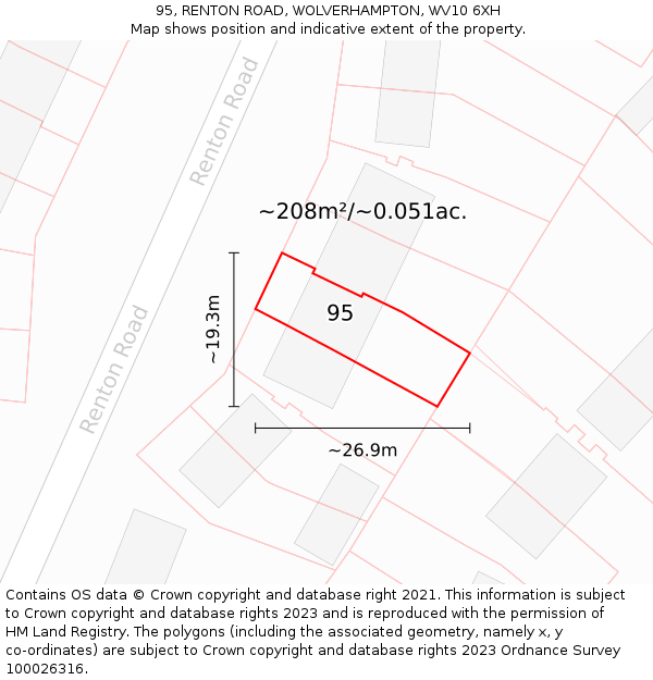 95, RENTON ROAD, WOLVERHAMPTON, WV10 6XH: Plot and title map