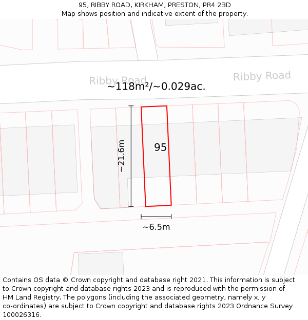 95, RIBBY ROAD, KIRKHAM, PRESTON, PR4 2BD: Plot and title map