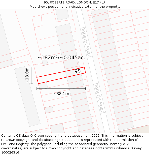 95, ROBERTS ROAD, LONDON, E17 4LP: Plot and title map